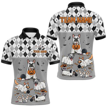 Maxcorners French Grey Bulldog Halloween Bowling Team League Shirt, Bowling Polo Jersey For Men LM0609