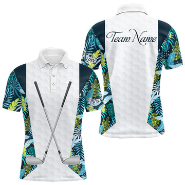Maxcorners Personalized Green Tropical Plants Pattern Mens Golf Polo Shirts Custom Mens Golf Tops LM0404