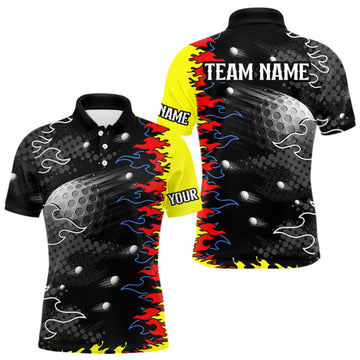 Maxcorners Personalized Mens Golf Shirt Custom Name Team Golf Shirt Flame Design, Golf Top LM1508