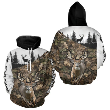 Maxcorners Deer Hunting Shirt, Custom Name Whitetail Buck Running Deer Camo 3D All Over Print LM2709