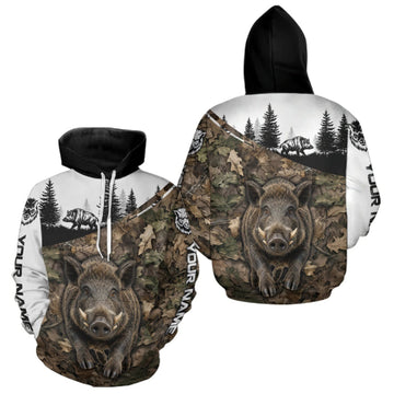 Maxcorners Beautiful Boar Hunting Shirt, Custom Wild Hog Running Camo 3D All Over Print LM2709