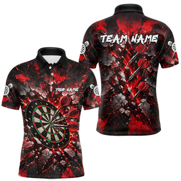 Maxcorners Red Lightning Darts Polo Shirt For Men Custom Crack Rock Dartboard Team Tournament Jersey