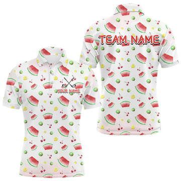 Maxcorners Funny Watermelon Pattern Mens Polo Shirt, Long Sleeve Golf Polo Shirt Custom Watermelon Pattern Team Golf Top