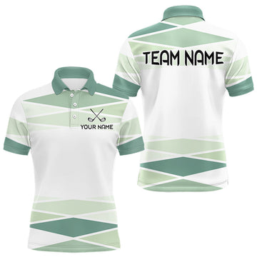Maxcorners Personalized Golf Polo Shirt Custom Team Name White Green Geometric Golf Team Polo For Men LM1705