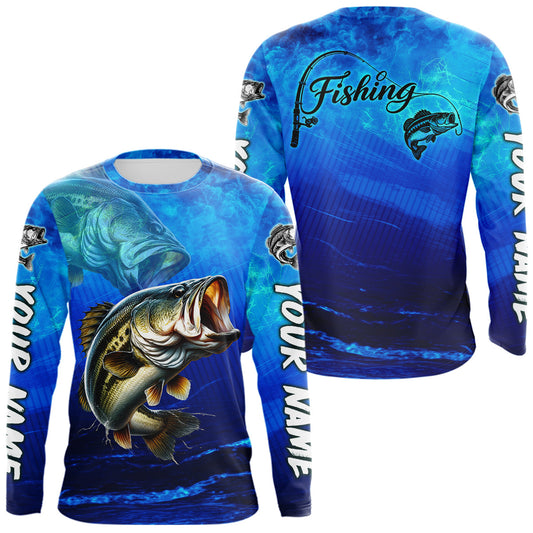 Maxcorners Custom Name Royal Blue Bass Fishing Jersey - Personalized 3D Long Sleeve Fishing Shirt LM2306