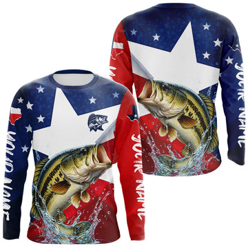 Maxcorners Design Texas Flag Bass Performance Fishing Shirts, Custom Texas Bass Fishing Jersey LM2603