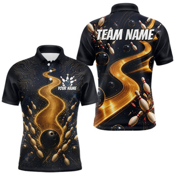 Maxcorners Personalized Golden Wave Circuit Tournament Polo, Custom Bowling Jerseys For Men LM2709