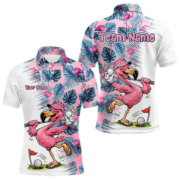 Maxcorners Funny Pink Flamingo Tropical With Pattern Flamingo Golf Polo Shirt Custom Golf Shirts For Men