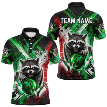 Maxcorners Raccoon Bowling Polo Team League Shirt, Men Bowling Jersey, Bowling League Team Gift LM0609