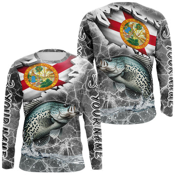 Maxcorners Florida Crappie Camo Gray Custom Long Sleeve Performance Fishing Shirts, Florida Flag Fishing Jerseys LM0404