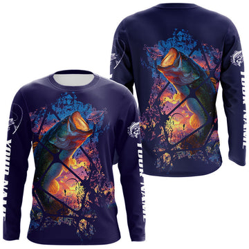 Maxcorners Largemouth Bass Artistic Long Sleeve Fishing Shirts Personalized Name LM1501