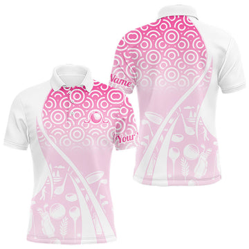 Maxcorners White Pink Golf Pattern Custom Mens Golf Polo Shirt, Best Team Golf Shirt For Mens LM1903