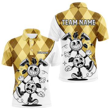 Maxcorners Funny Golf Ball Pattern Argyle Mens Golf Polo Shirts Custom Golf Outfits Men, Green Golf Tops