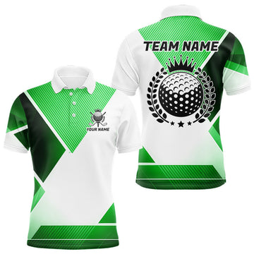 Maxcorners Personalized Mens Polo Golf Shirts Custom For Golfer White And Green Golf Shirts Team Golf Jersey