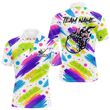 Maxcorners Personalized Colorful Paint Stroke Mens Golf Polo Shirt Flaming Golf Ball Custom Best Team Golf Shirts LM2603