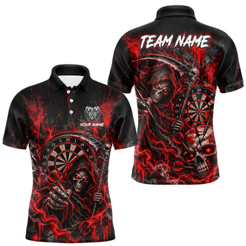 Maxcorners Grim Reaper Darts Polo Shirt For Men Custom Quarter Zip Red Blood Dart Board Tournament Jersey