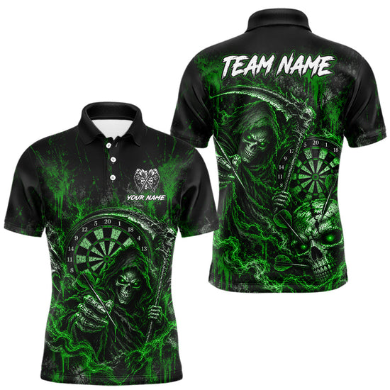Maxcorners Grim Reaper Darts Polo Shirt For Men Custom Quarter Zip Green Blood Dart Board Tournament Jersey