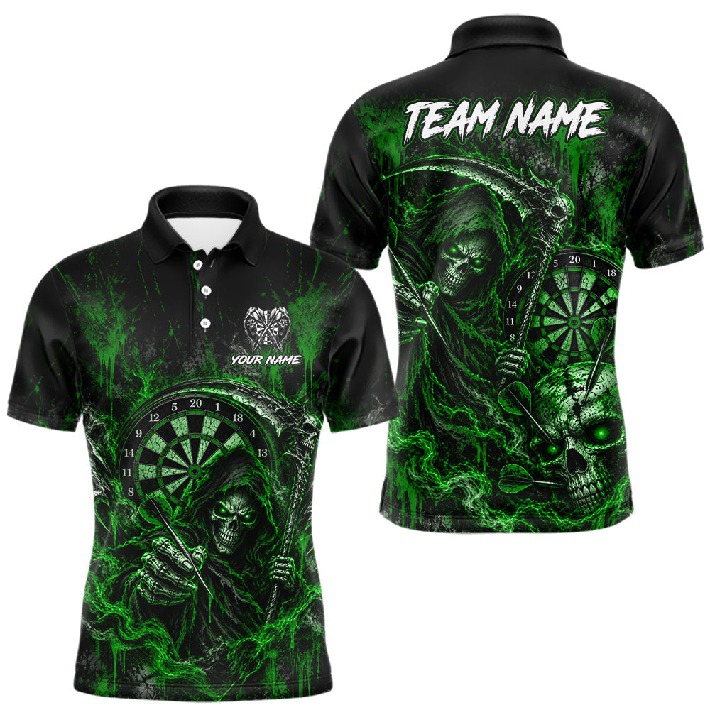 Maxcorners Grim Reaper Darts Polo Shirt For Men Custom Quarter Zip Green Blood Dart Board Tournament Jersey