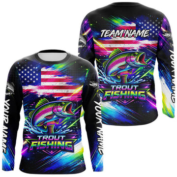 Maxcorners Personalized Rainbow Trout Fishing Jerseys, Custom American Flag Fishing Shirts Long Sleeve For Men LM2603