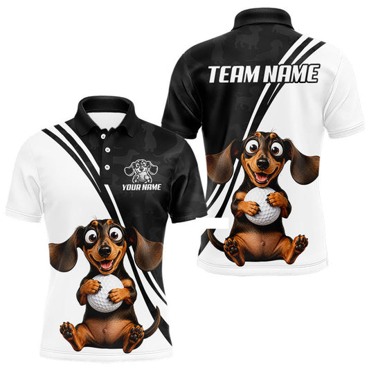 Maxcorners Personalized Dachshund Golf Polo Shirt for Men, Funny Dog Golf Shirt and Golfer Gift
