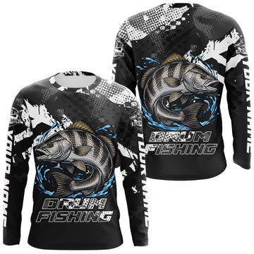 Maxcorners Beautiful Black Drum Fishing Shirts Long Sleeve For Men, Fishing Shirt Tournament LM0402