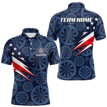 Maxcorners Blue Dartboard American Flag Polo 1/4-Zip Shirt For Men Custom Name Darts Club Match Jersey LM0510
