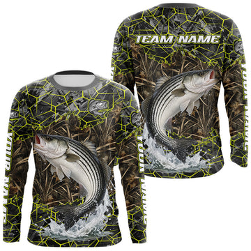 Maxcorners Striped Bass Custom Long Sleeve Fishing Shirts, Camouflage Striper Fishing Jerseys LM0503