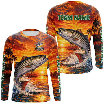 Maxcorners Personalized Striped Bass Fish Fishing Shirt Long Sleeve – Sunset Ocean Design