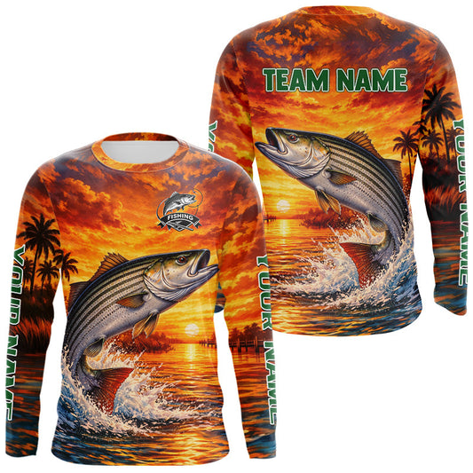 Maxcorners Personalized Striped Bass Fish Fishing Shirt Long Sleeve – Sunset Ocean Design