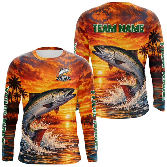 Maxcorners Personalized Chinook Salmon Fish Fishing Shirt Long Sleeve – Sunset Ocean Design