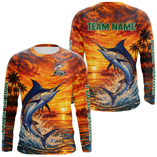 Maxcorners Personalized Marlin Fish Fishing Shirt Long Sleeve – Sunset Ocean Design