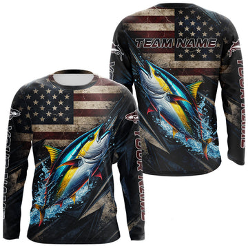 Maxcorners Patriotic Tuna Fishing Jerseys, Personalized American Flag Tuna Fishing Shirts Long Sleeve LM1903