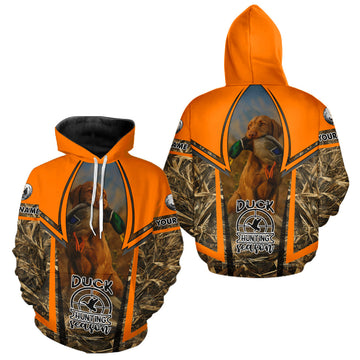 Maxcorners Duck Hunting Shirt Personalized with Vizsla Dog Camo Orange Hunting Clothes For Men LM1809