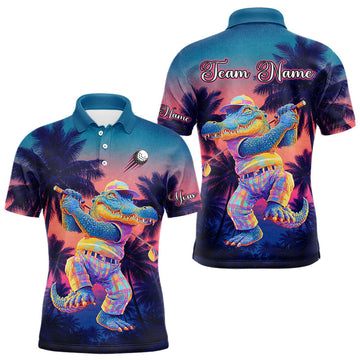 Maxcorners Funny Neon Alligator Golf Polo Shirts For Men Custom Team Alligator Golf Outfit, Golfer Gifts LM0404