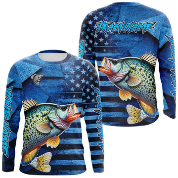 Maxcorners Crappie Fishing Shirts Long Sleeve With American Flag, Personalized Crappie Fishing Gift For Father Days LM0404