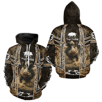 Maxcorners Wild Hog Hunting Full 3D Camo Printed Custom Name Boar Hunting Clothes, Hunting Gifts LM1610