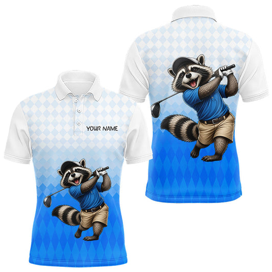 Maxcorners Funny Raccoon Golf Polo Shirt Personalized Name Custom Golf Shirt Golfer Gift For Mens LM0607