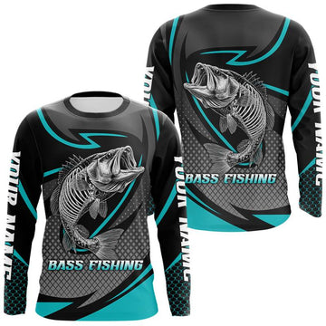 Maxcorners Personalized Bass Fishing Shirts Long Sleeve Fish Skeleton Custom Fishing Jersey LM1501