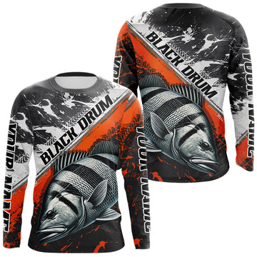Maxcorners Custom Orange Camo Black Drum Jerseys For Fishing Team Long Sleeve Fishing Shirts LM1203