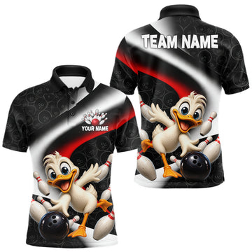 Maxcorners Funny Duck Bowling Team Shirt For Men Custom Bowling League Outfit Polo & 1/4 Quarter Zip
