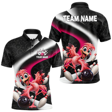 Maxcorners Funny Flamingo Bowling Team Shirt For Men Custom Bowling League Outfit Polo & 1/4 Quarter Zip