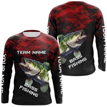Maxcorners Personalized Largemouth Bass Hooded Fishing Shirts Red Camo Custom Name, Bass Fishing Shirts LM1203