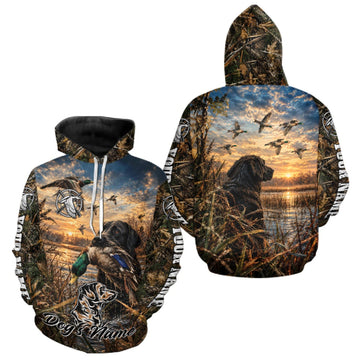 Maxcorners Black Labrador Duck Hunting With Dog Waterfowl Camo Custom Name All Over Printed Shirts LM1910