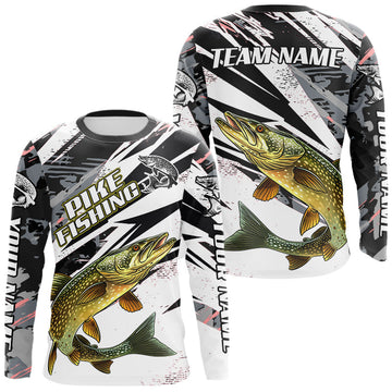 Maxcorners Gray Camo Pike Fishing Jerseys For Men, Custom Pike Fishing Shirts Long Sleeve LM2602
