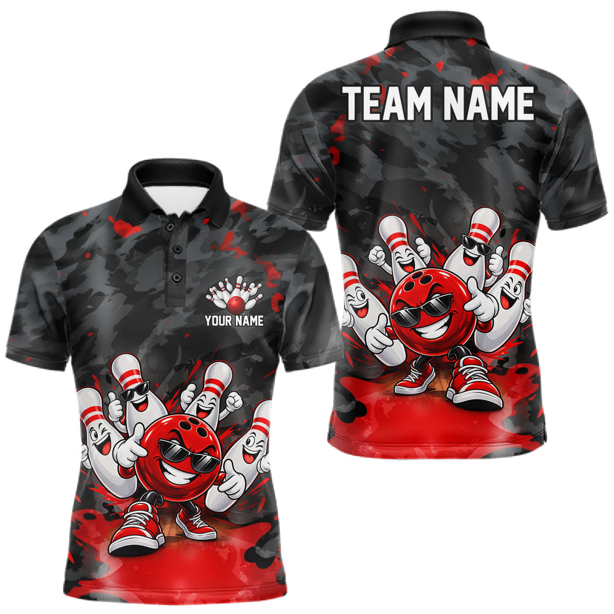Maxcorners Custom Funny Bowling Shirts For Men Bowling Team Jersey Polo & Quarter Zip Bowling League|Red