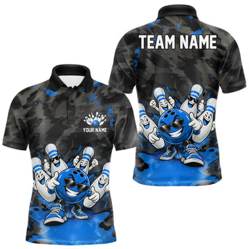 Maxcorners Custom Funny Bowling Shirts For Men Bowling Team Jersey Polo & Quarter Zip Bowling League|Blue
