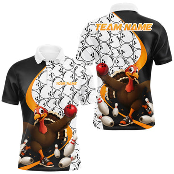 Maxcorners Black Orange And White Custom Awesome Turkey Bowling Shirts For Women, Thanksgiving Bowling Team Jerseys