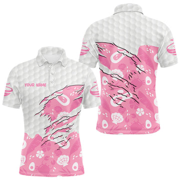 Maxcorners Custom Pink Summer Pattern Mens Golf Polo Shirts Summer Golf Shirt For Vacation, Golf Team Shirt LM1705
