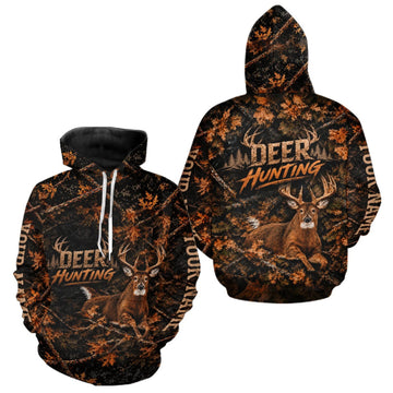Maxcorners Whitetail Deer Hunting Custom Name Orange Camo Shirt, Personalized Deer Hunting Clothing LM2709