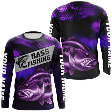 Maxcorners Purple Largemouth Bass Long Sleeve Fishing Shirts, Custom Big Bass Fishing Jerseys LM2201
